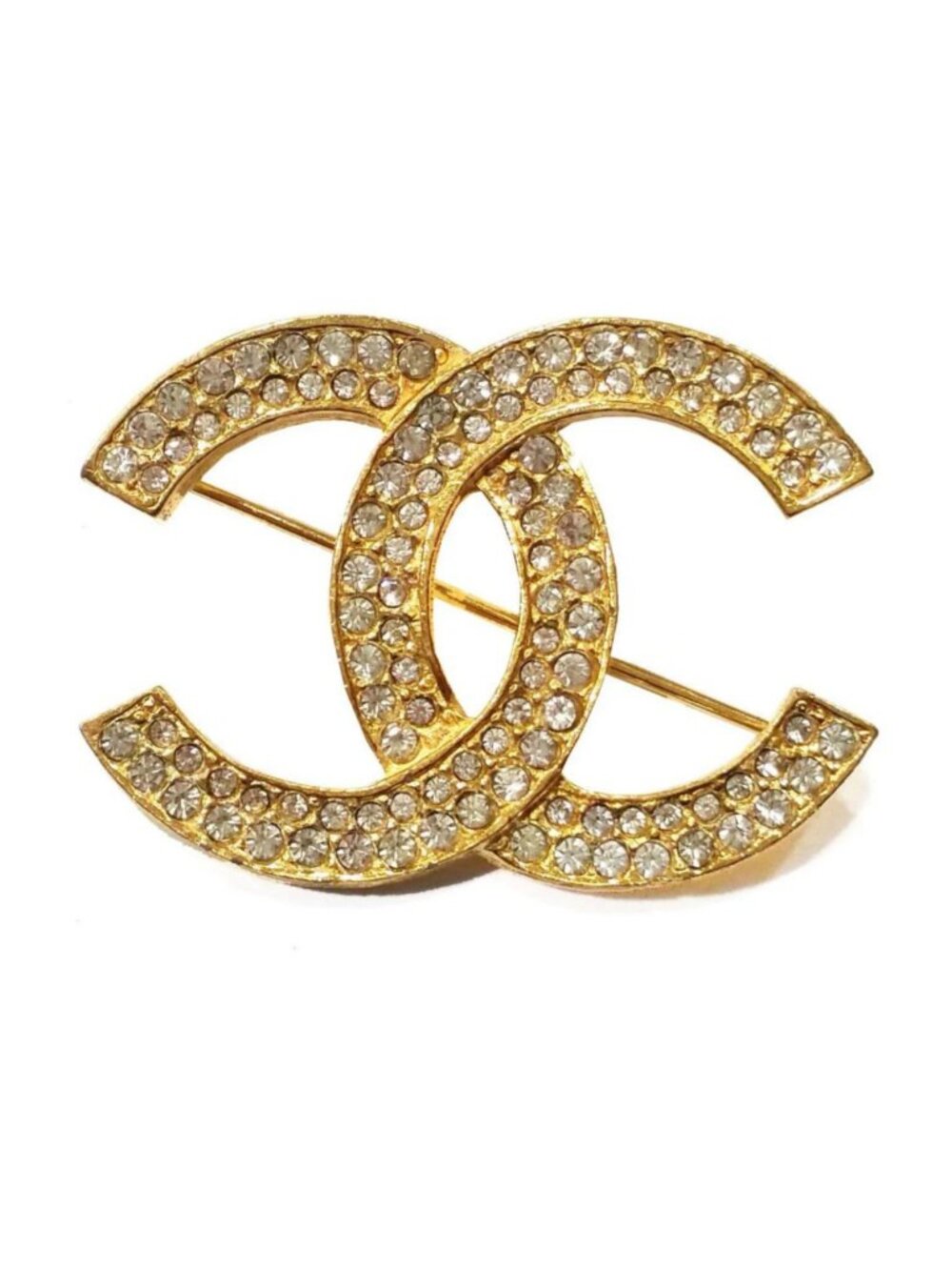 CHANEL Crystal CC Brooch Gold